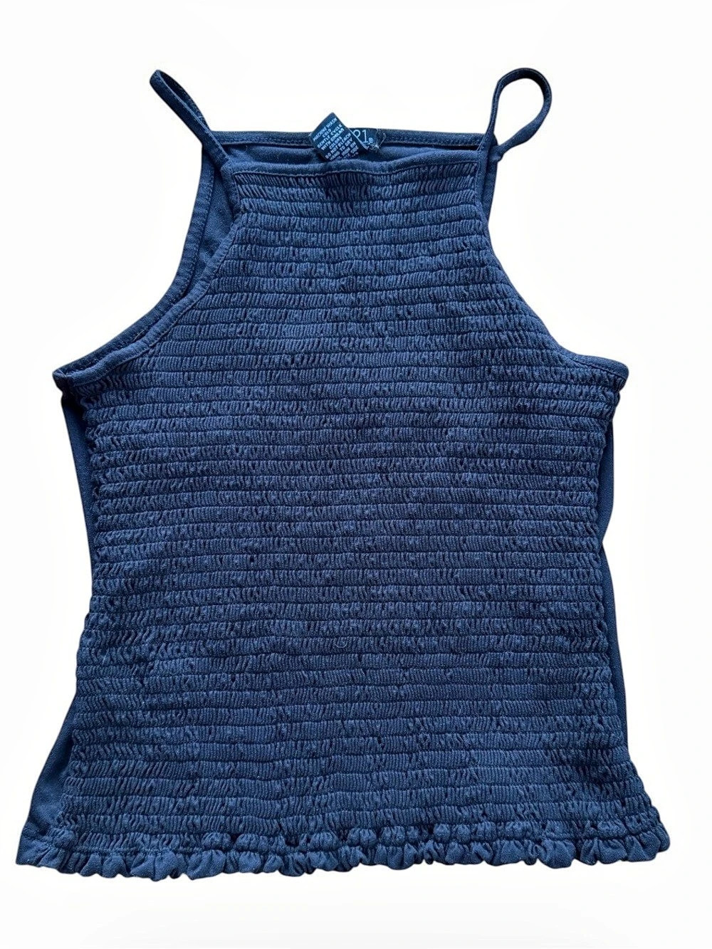 Rue21 Women's Medium Black Smocked Cami Tank Top High Neck Spaghetti Strap